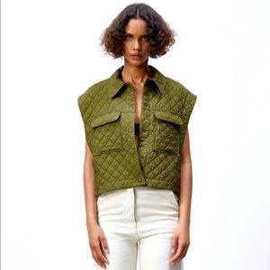 Quilted cropped Zara vest khaki